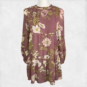 LOVE + HARMONY mauve floral dress S career boho peasant tiered ruffles prairie